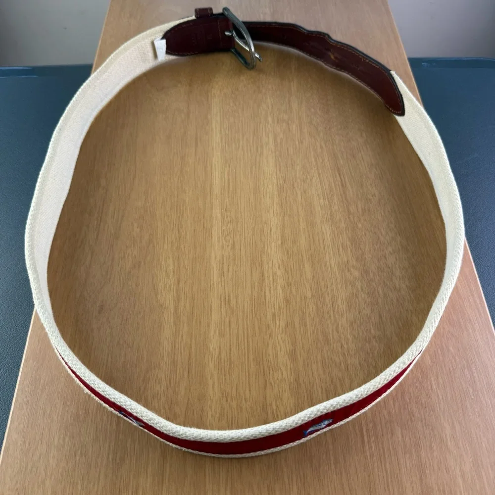 Southern Tide The Skipjack Leather Canvas Fish Logo Red Belt Men’s size 38 - Picture 4 of 15